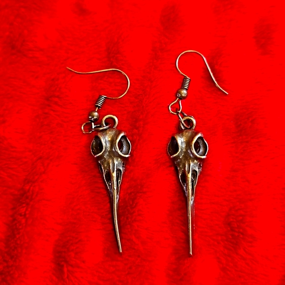 Jewelry - Bird Skull Dangle Earrings Goth Witchy Antique Bronze plated style